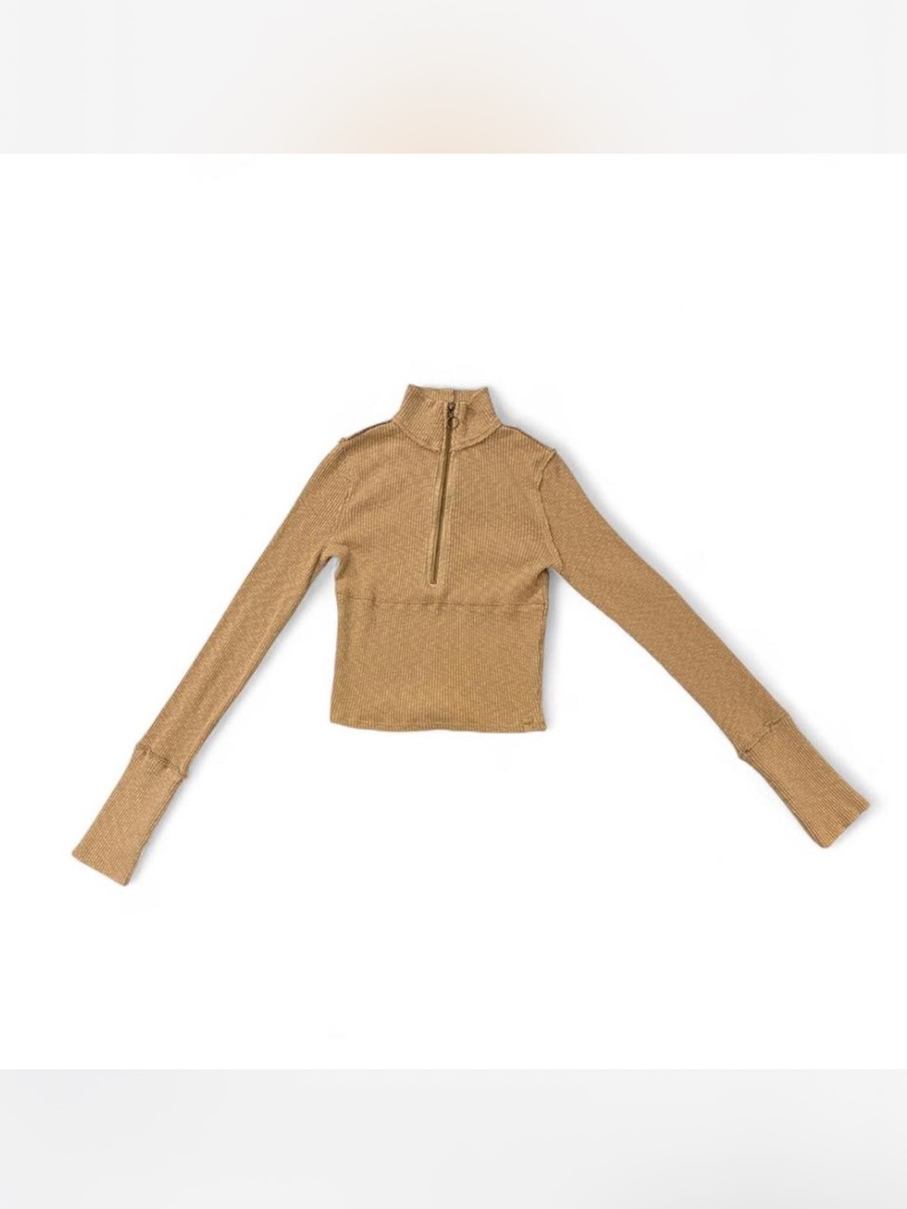NWT We The Free Women’s Zip-Front Long Sleeve Crop Top - Taupe